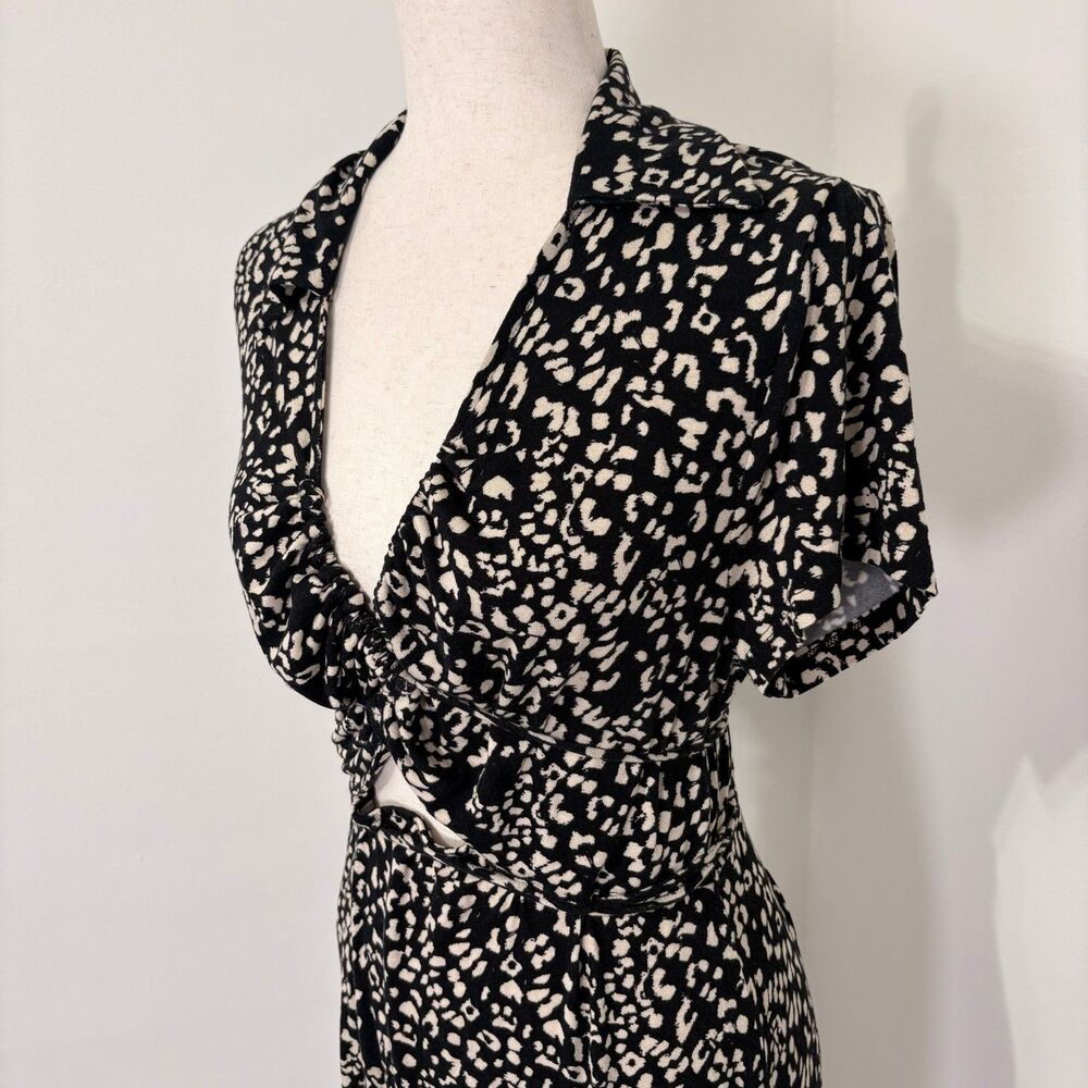 Free People Marsaille Black Animal Print Short Sleeve Cutout Mini Dress Sz M - Picture 4 of 8